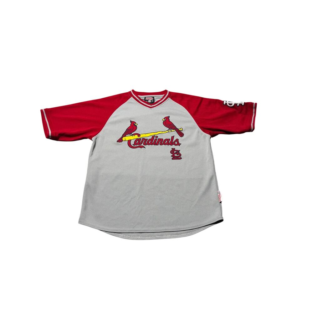 Stitches Baseball Jersey Mens M Gray Red St. Louis Cardinals Logo Short Sleeve - Picture 2 of 14